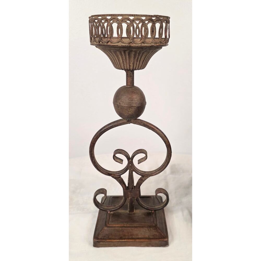 Metal Bronze Colored Candle Holder/Riser 13" Tall Heavy Baroque Ornate Old World